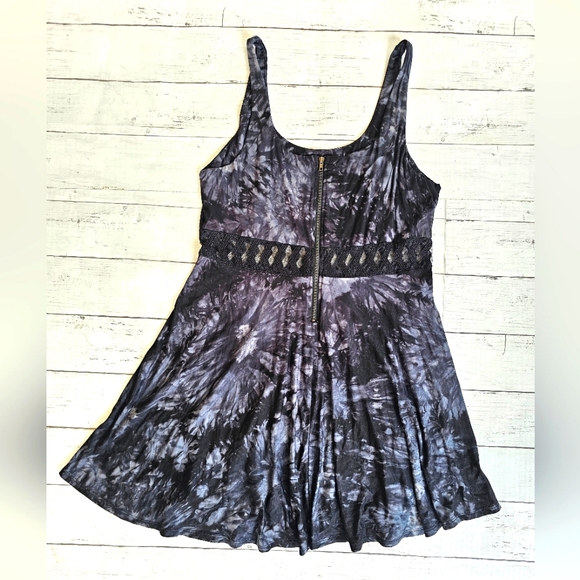 EMPYRE ZUMIEZ Skater Black & Gray Tie Dye Lace Tank Soft Midi Dress Zip up Back - Picture 3 of 10